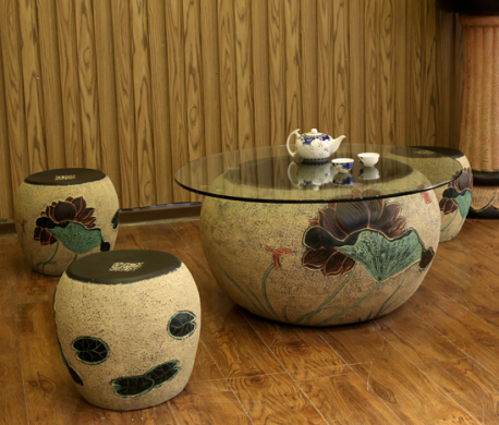 创意田园中国风鱼缸茶几家具荷香凳子