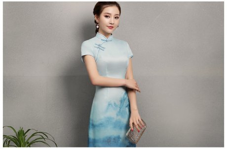 蓝墨中国风旗袍，时尚中式旗袍裙