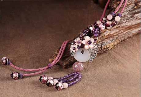 紫水晶琉璃毛衣链，复古民族风项链首饰