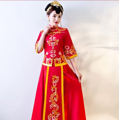 繁花似锦中式礼服，传统复古风新娘礼服