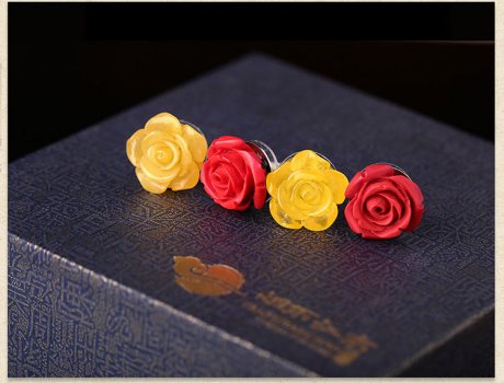 中国风玫瑰花朵复古气质耳钉首饰
