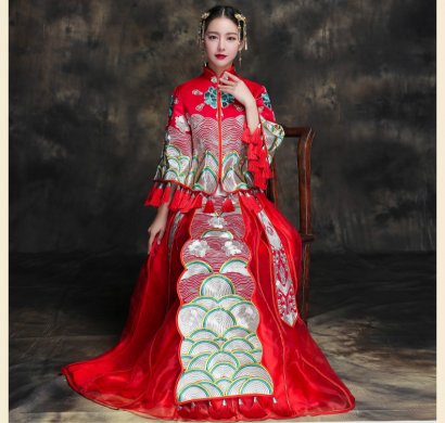 复古典雅新娘礼服，唯美中式结婚礼服