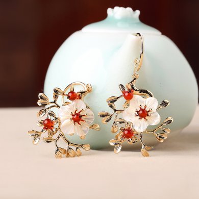 中国风复古气质花朵耳坠耳环饰品
