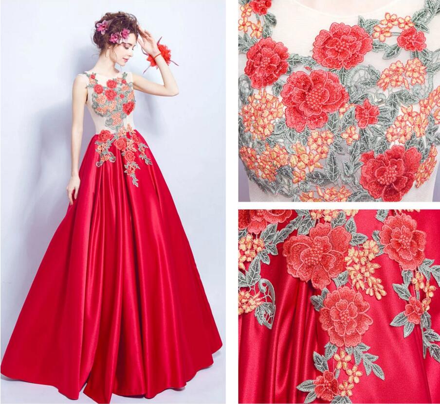 牡丹刺绣中式婚纱礼服