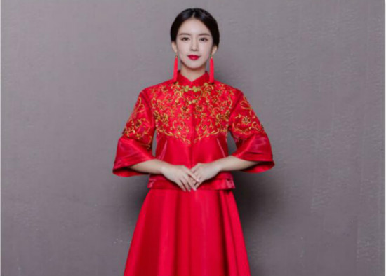 复古立领旗袍龙凤褂中式婚纱礼服