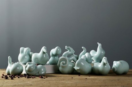 极简抽象化十二生肖陶瓷工艺品摆件