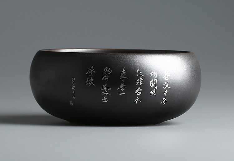 三款创意黑釉陶瓷描银茶洗水盂