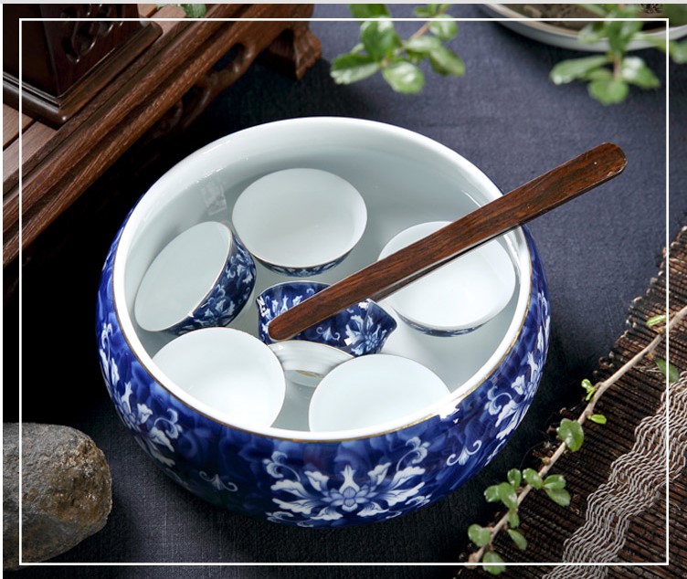 清秀素雅的国粹青花手绘陶瓷茶洗水盂