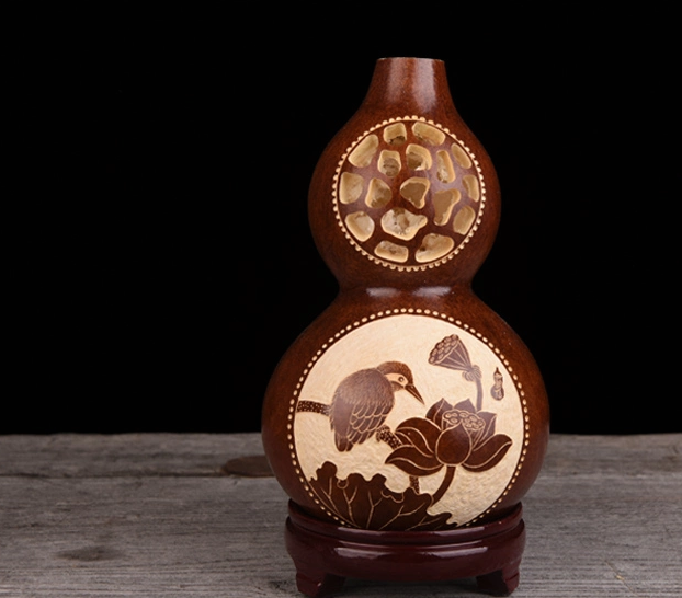 三款天然葫芦工艺品，手工镂空复古葫芦花瓶