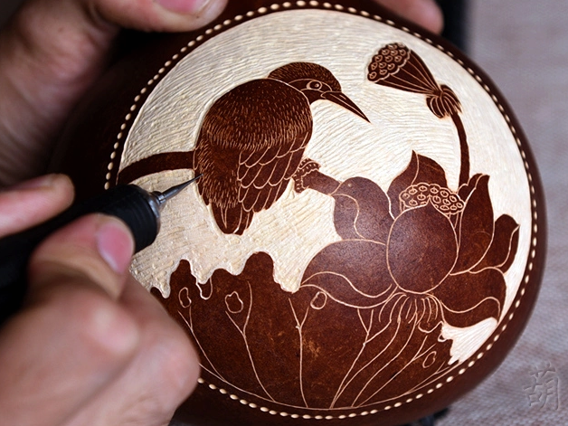 三款天然葫芦工艺品，手工镂空复古葫芦花瓶