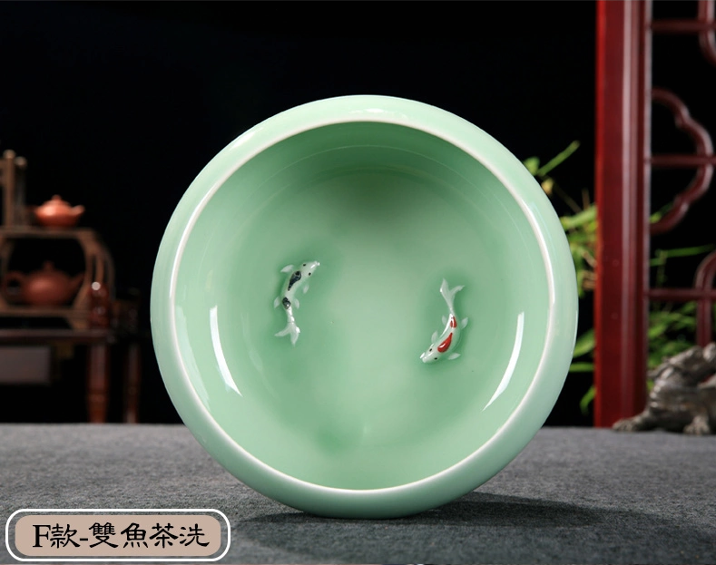 手绘青瓷陶瓷茶水盂