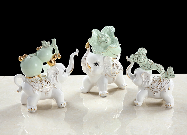萌萌的大象葫芦创意陶瓷工艺品