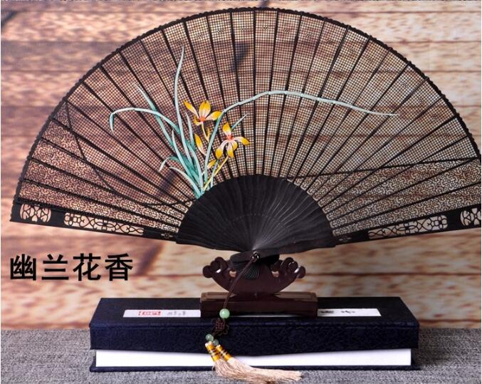 中国风乌木扇雕刻拉花折扇