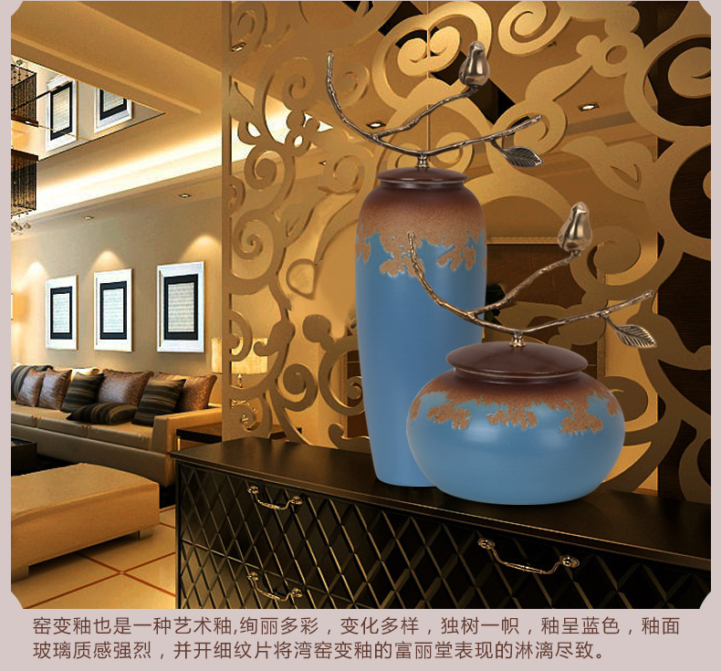 中式唐三彩客厅瓷器花插摆件
