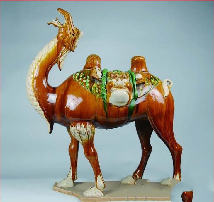 仿古唐三彩陶瓷器骆驼高水旺摆件
