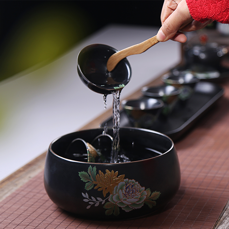 黑陶牡丹水盂——大茶洗