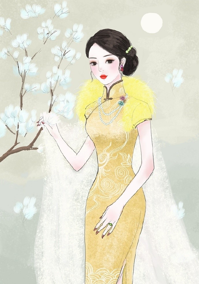 9款风情万种旗袍女子插画：一种倾国倾城的美