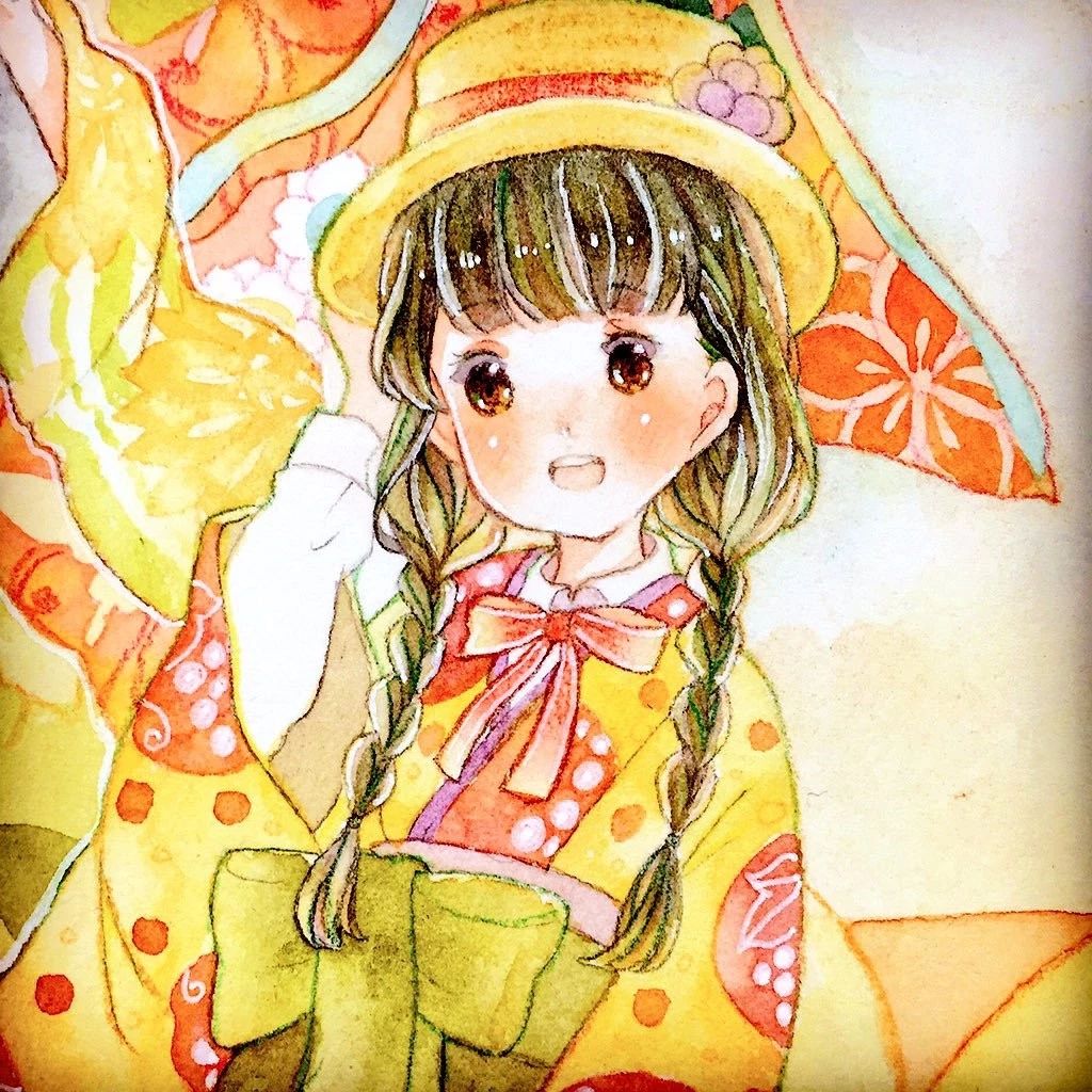 一组少女风的日系水彩插画：清新唯美萌妹纸