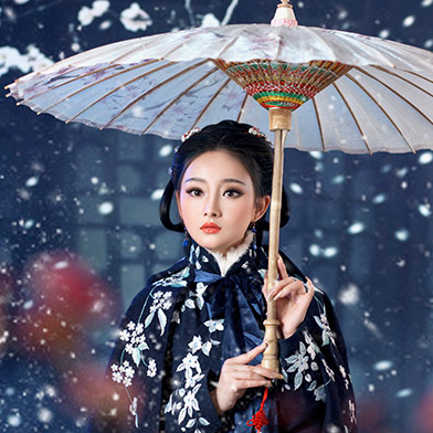 优雅赏雪带伞女生头像，唯美古风真人头像