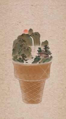 器具上的山河插画，中国风创意手绘插画