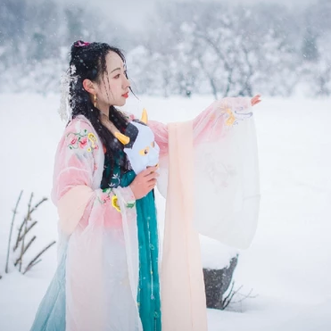 雪地带披风女生头像，唯美古风真人头像