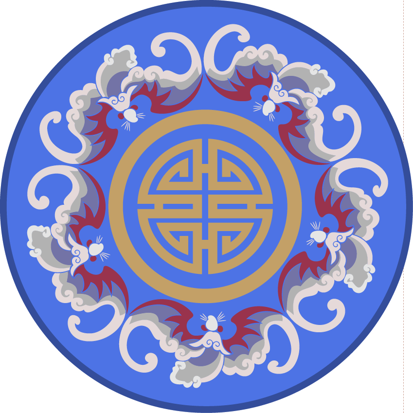 中国传统刺绣福寿无边圆形图案，矢量素材