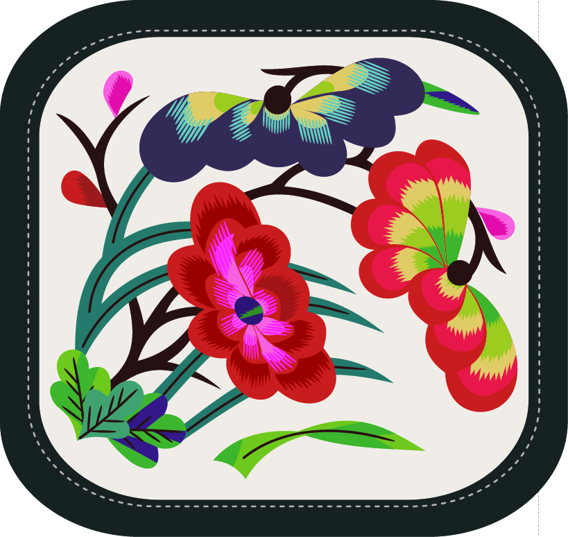 中国传统刺绣图案花卉系列九，矢量素材