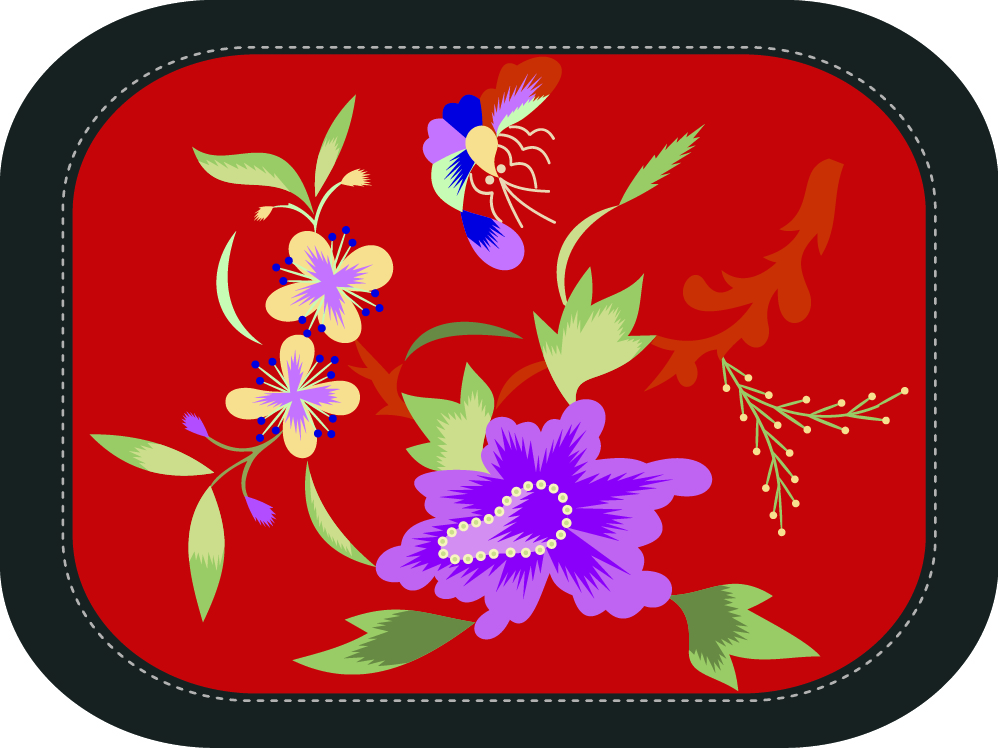 中国传统刺绣图案蝴蝶花卉系列七，矢量素材