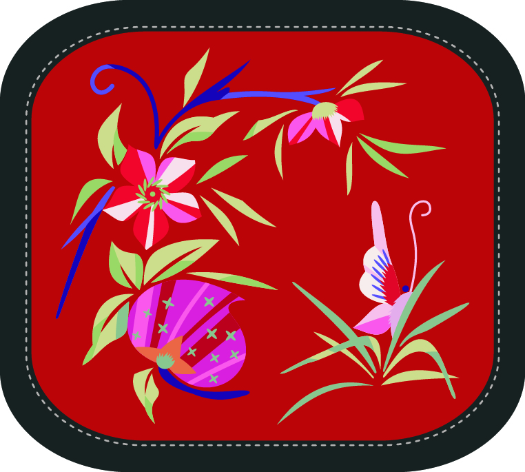 中国传统刺绣图案蝴蝶花卉系列八，矢量素材