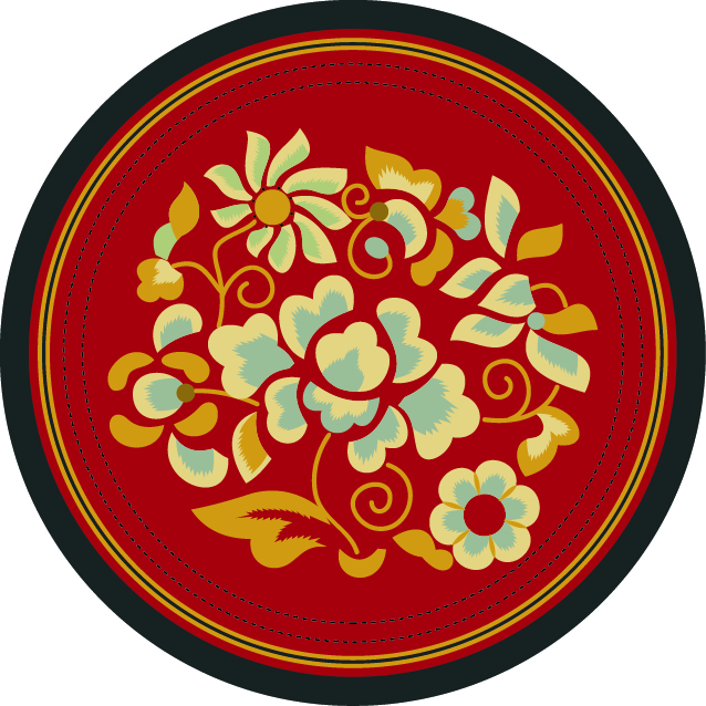 中国传统刺绣图案圆形花卉系列一，矢量素材