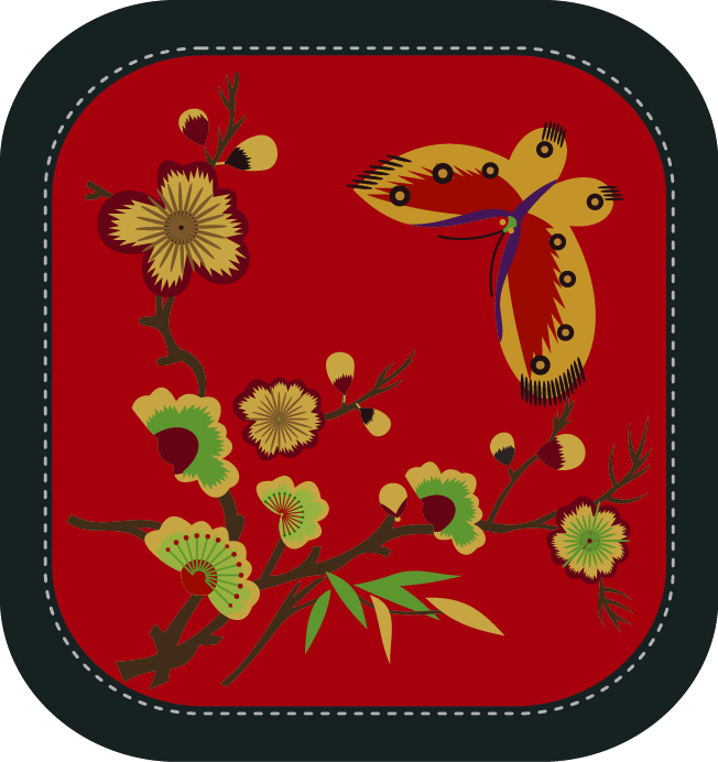 中国传统刺绣图案蝴蝶花卉系列二，矢量素材