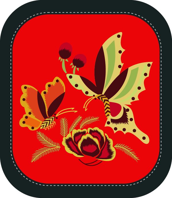 中国传统刺绣图案蝴蝶花卉系列三，矢量素材