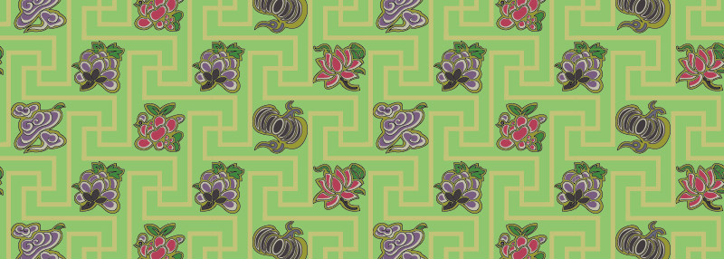 中国传统织锦蔬果图案与配色，矢量素材AI图片