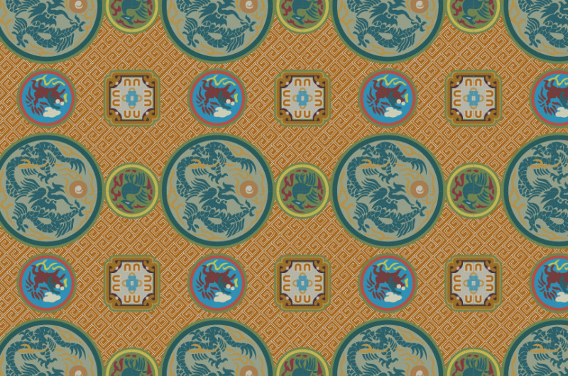 中国元素传统织锦图案与配色，矢量素材AI图片